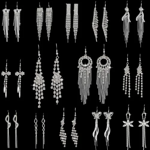 Zoshi High Quality 2018 Bling Crystal Long Tel Party Silver Zoshi High Quality 2018 Bling Crystal Long Tel Party Silver Plated Stud Dangle Drop Earrings Eardrop