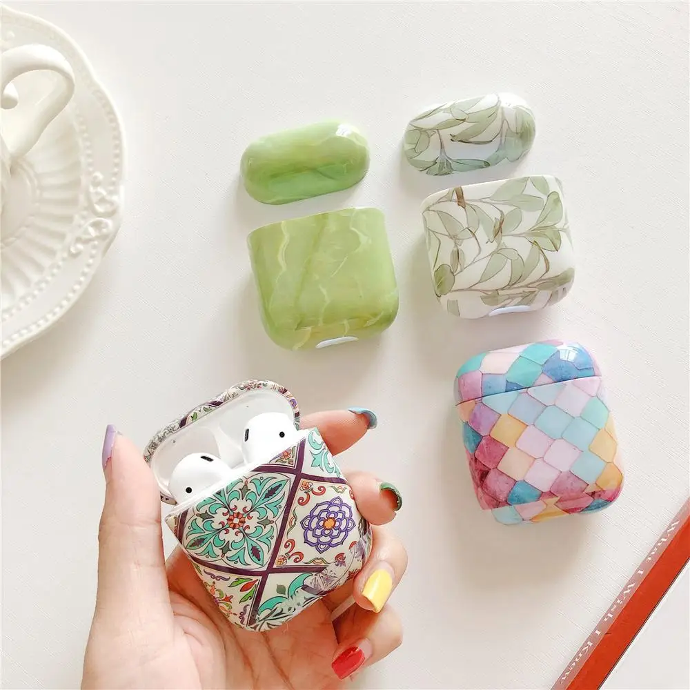 

fashion luxury Marble texture Mermaid Business hard PC For Apple Airpods 1/2 Shockproof Cover wireless Bluetooth Earphone case