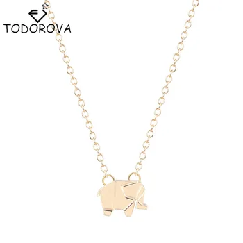 

Todorova Charm Women Clavicle Chain Choker Necklaces Woodland Origami Elephant Animal Jewelry Collar Mother's Day Gift