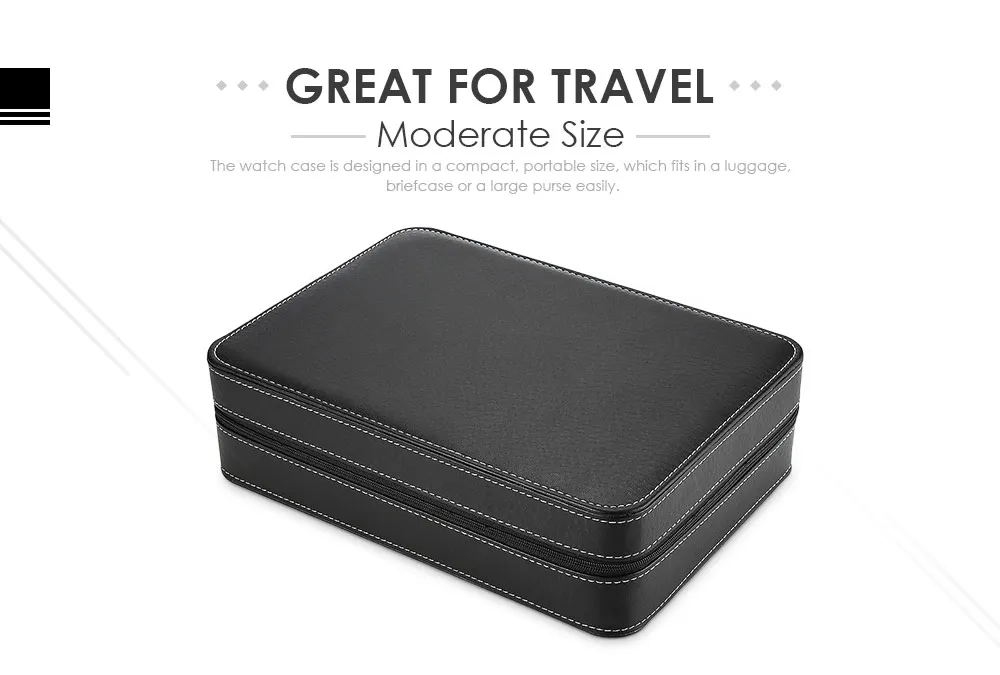 10 Grids PU Leather Travel Watch Storage Case Zipper Wristwatch Box Organizer