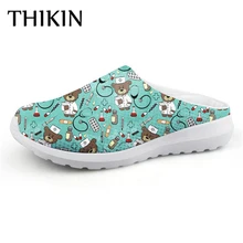 THIKIN/милые женские босоножки с принтом медсестры Модные Повседневные туфли на плоской подошве летняя домашняя обувь дышащая сетчатая повседневная обувь для девочек