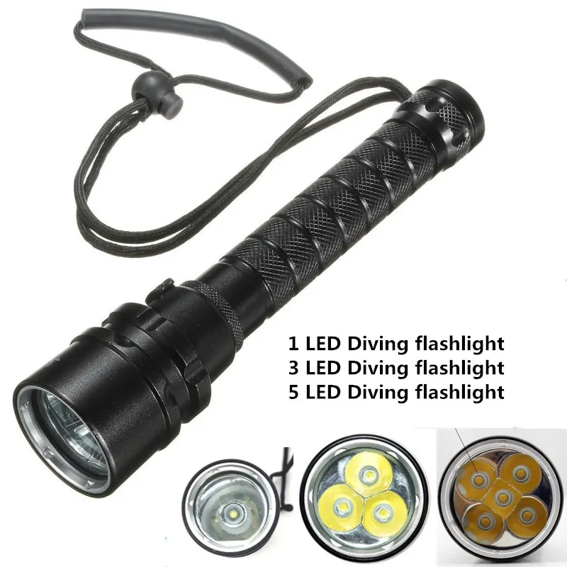 

Underwater Diving Flashlight Torch 1 3 5LEDS Cree XML2-T6 led Light diver Lamp Waterproof 18650 rechargeable battery white light