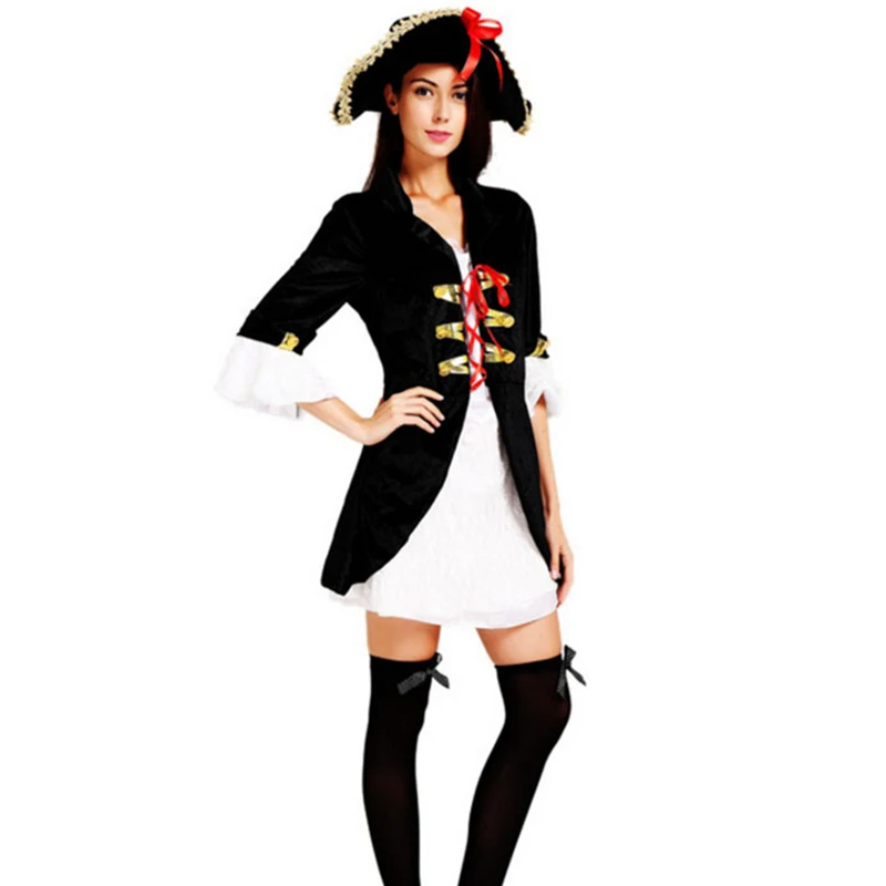 Adulto Donna Pirata Nero CAPTAIN HAT /& Feather Costume Caraibi Halloween
