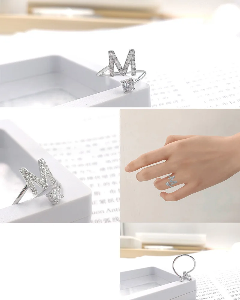 Модные 26 букв 925 пробы серебряные кольца для женщин AAA CZ открытые, кольца на палец женские свадебные кольца ювелирные изделия Anel Рождественский подарок