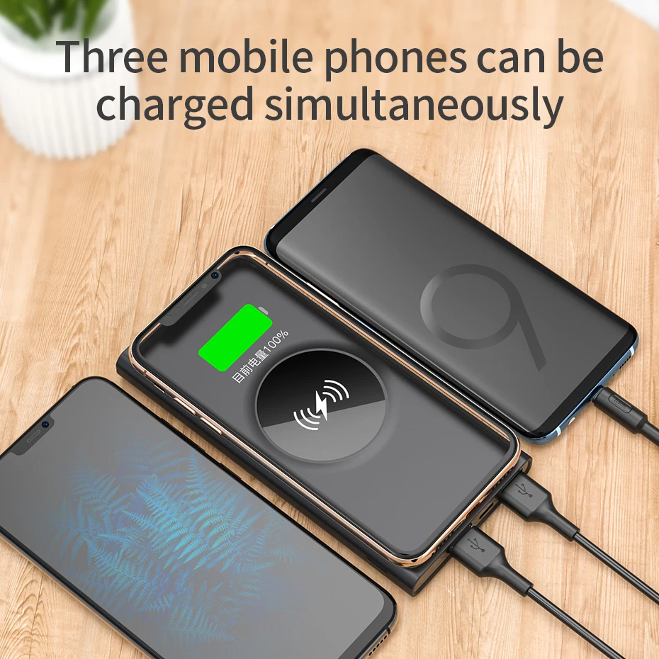 НОСО 10000 мАч QI Беспроводное зарядное устройство power Bank Dual USB с цифровым дисплеем