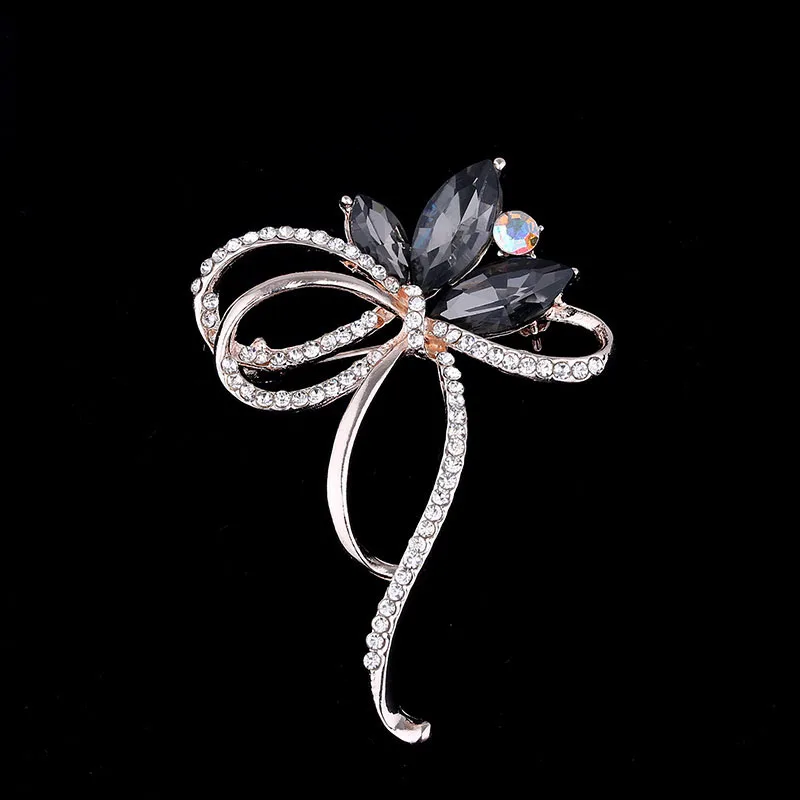 TDQUEEN Big Bowknot Brooch Gold Color Metal Blue and Black Crystal Pins and Brooches Rhinestone Large Bow Brooch for Women (7)