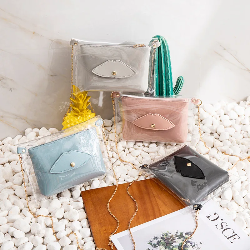 

Transparency Women's Chain Purse 2019 New Button Handpurse Luxury Leather Double-using Purse Designer Lady Messenger Purse