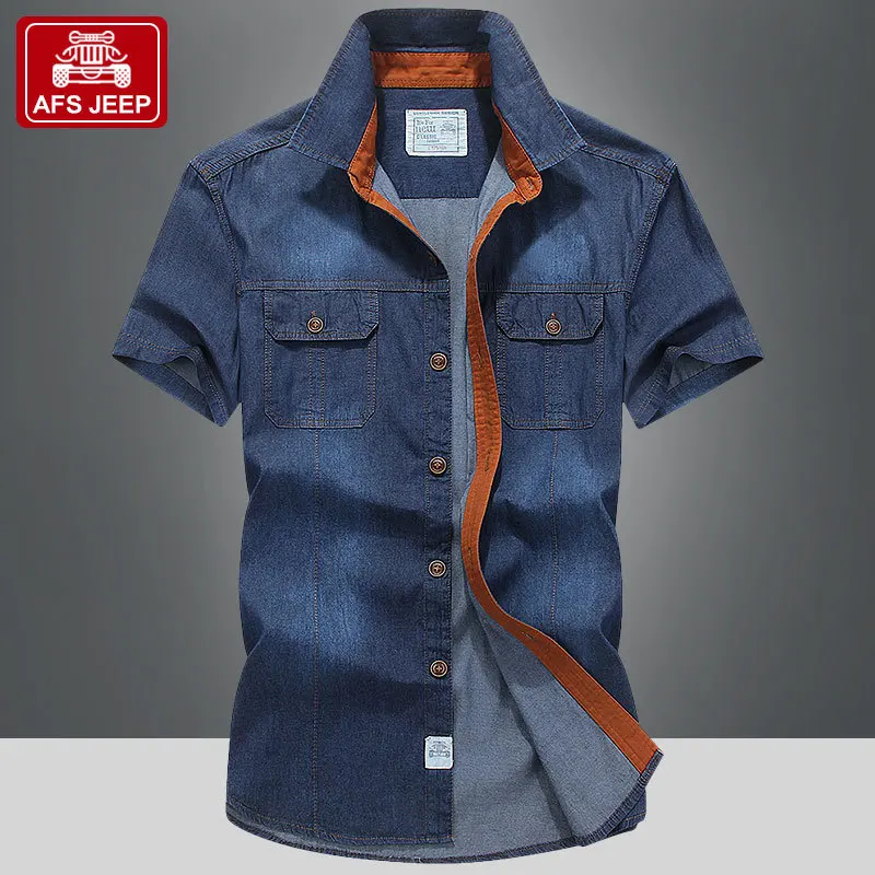 Brand 100 Cotton Men Short Sleeve Cowboy Shirt Thin Men Summer Casual