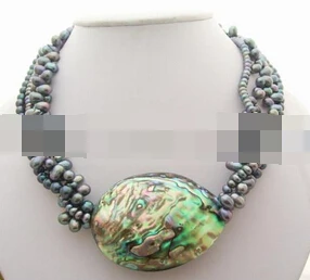 

shitou 001618 4Strds Black Pearl&Paua Abalone Shell Necklace