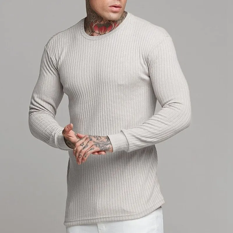 Laamei 2019 Повседневный однотонный мужской свитер Slim Fit с длинным рукавом мужские пуловеры из смесового хлопка трикотажные топы мужской