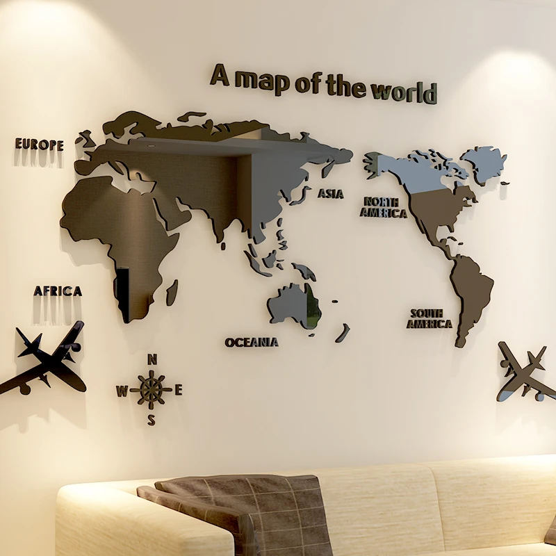 Modern World Map Wall Art Modern World Map Acrylic Decorative 3D Wall Sticker For Living Room Bedroom  Office Decor 5 Sizes Diy Wall Sticker Home Decor - Wall Stickers -  Aliexpress