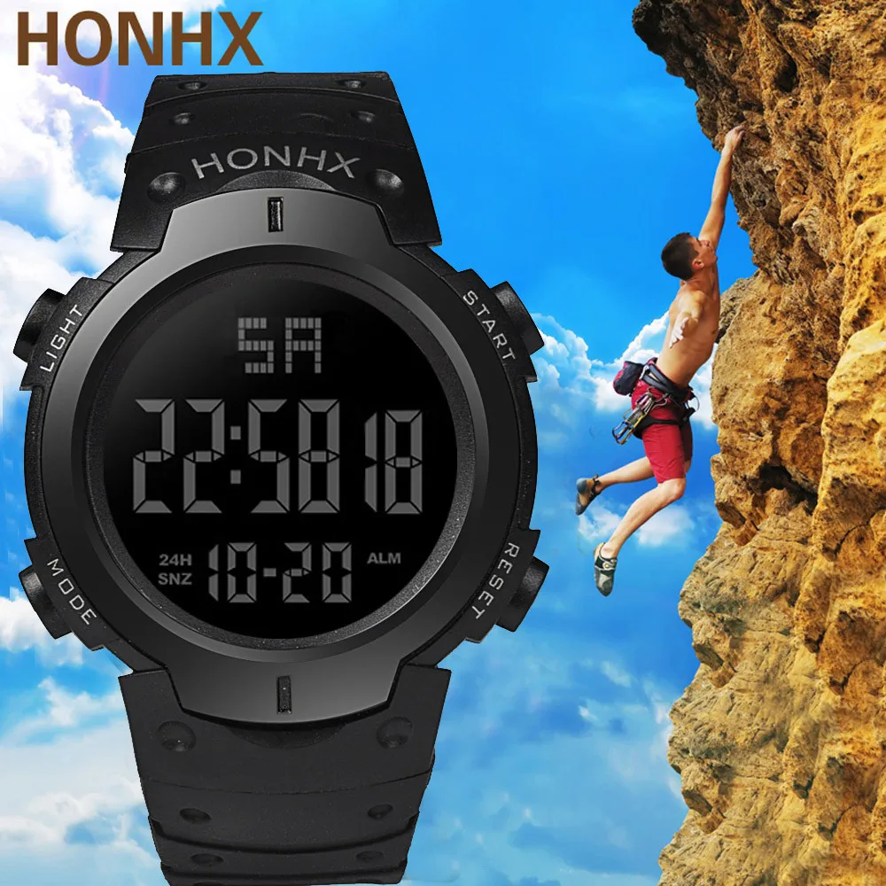 

HONHX Man Fashion Waterproof Watch Men's Boy LCD Digital Stopwatch Date Time Rubber Sport Wrist Watches Clock