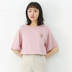 2018 новый небольшой свежий летний Для женщин футболки Harajuku Стиль с вышивкой и принтом короткий рукав футболки Женский Повседневное