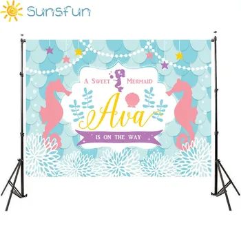 

Sunsfun 7x5ft Blue Ocean Mermaid Child Birthday Baby Shower Photographic Background for Study Photo Background 220x150cm