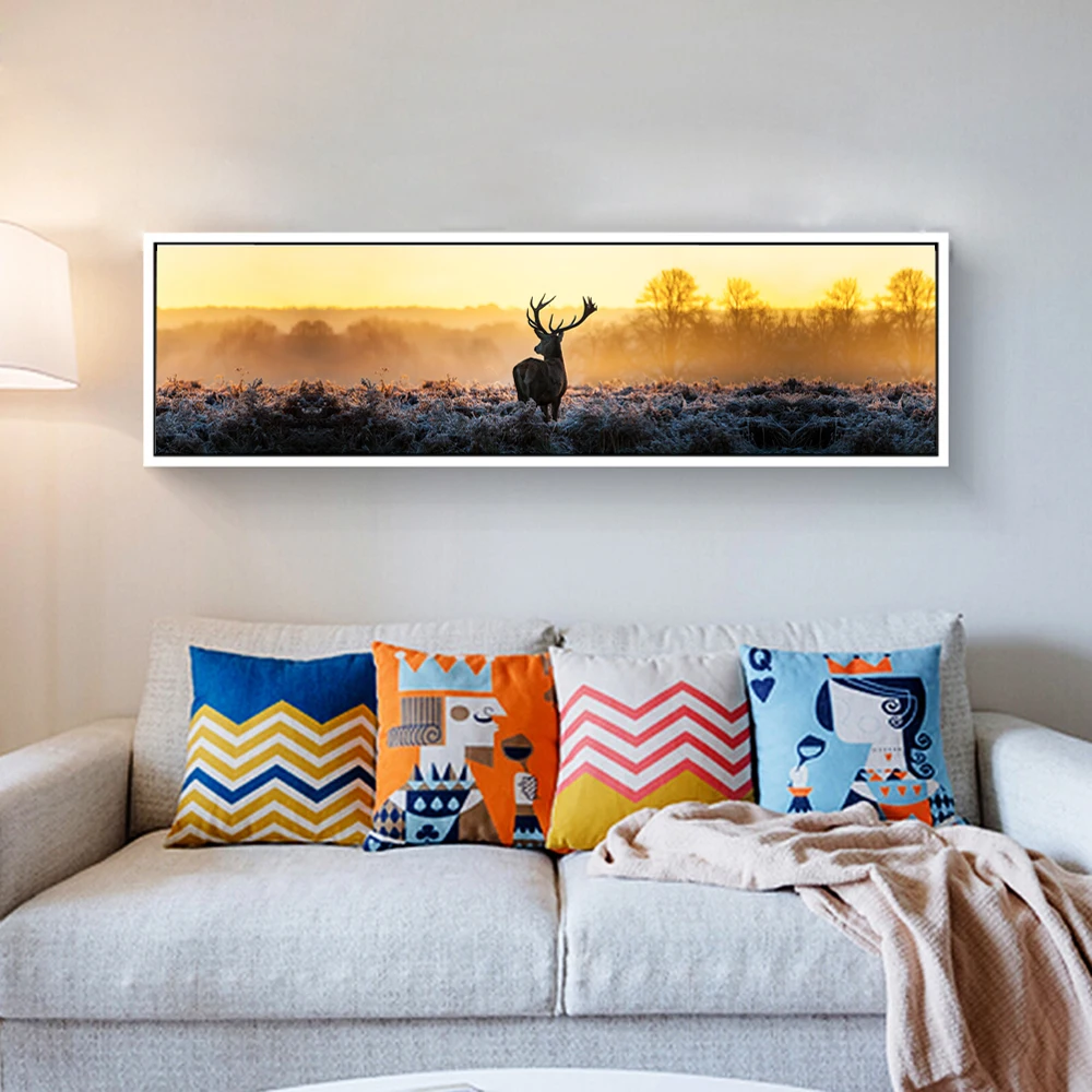 Canvas Print Long Painting Of Deer Poster Modern Wall Art Pictures 00 0 1