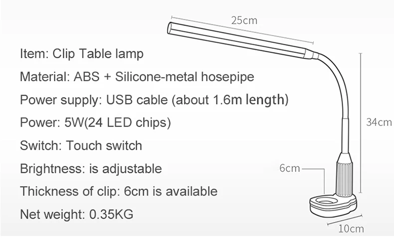 Светодиодный клип настольная лампа гибкие затемнения поворотный настольная лампа настольная трубки свет стол USB защита глаз исследование