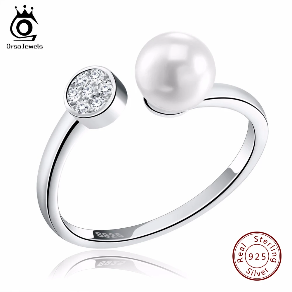 ORSA JEWELS регулируемое жемчужное кольцо, Стерлинговое серебро 925, ювелирное изделие, CZ проложенное кольцо для женщин, рождественский подарок, кольца SR15