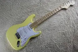 Высокое качество канавки гриф крем желтый Ингви Мальмстин Stratocaster Гитары с большой головой Электрогитары 14-4-24