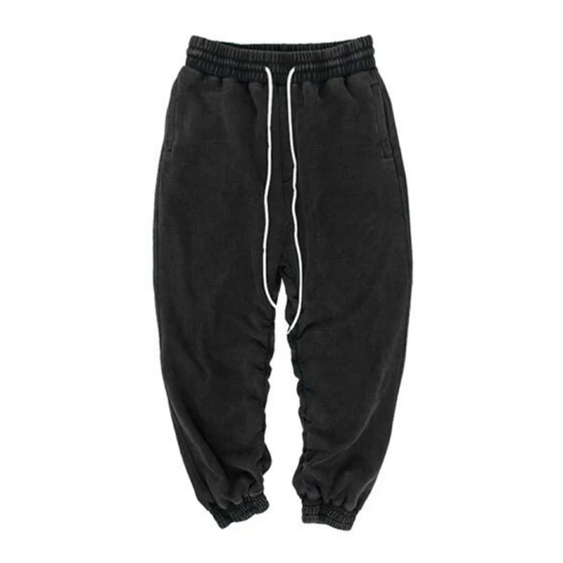 Винтажные черные мешковатые спортивные штаны в стиле хип-хоп, мужские свободные штаны для бега с рюшами, уличная одежда