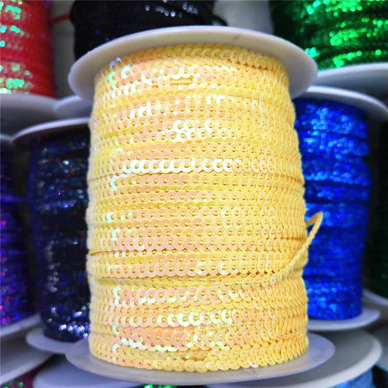 

10 Yard 3mm Loose Sequins Trim For Crafts Paillettes Ribbon Flake Strings DIY Sewing Accessories lantejoula Yellow AB