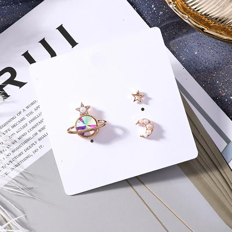 Новинка, 3 шт./набор, модные, с искусственным жемчугом, звезда, луна, цветные стразы, планета, красивые серьги-гвоздики, для женщин, Букле д 'ореиль, подарок