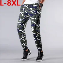 Новые большие размеры 8XL Модные мужские повседневные хлопковые удобный однотонный повседневные камуфляжные длинные штаны с эластичной резинкой на талии