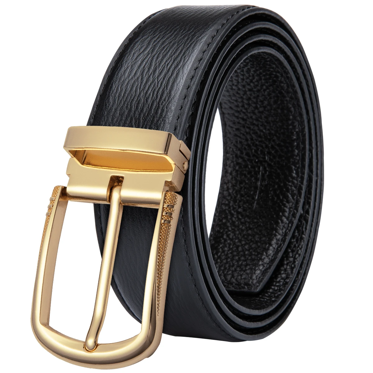 DiBanGu Formal Business Gold Pin Buckle Belts for Men Black Leather