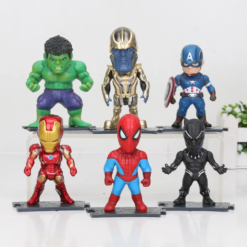 

6pcs/set Marvel the Avengers Infinity War Thanos Iron man Spiderman Captain American Hulk Black Panther action figure model toys