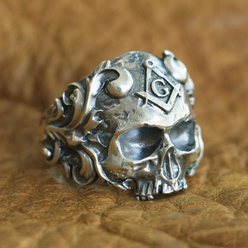 925 пробы Серебряное масонское кольцо с черепом мужское байкерское панк кольцо TA116A US 7~ 15