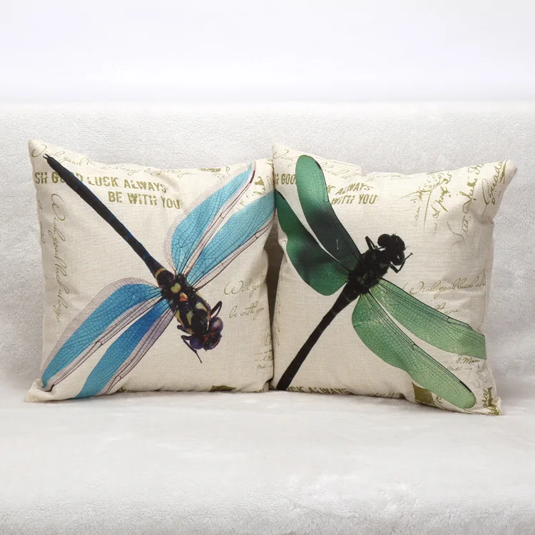 Watercolor Painting Dragonfly Cushion Covers European Vintage Style