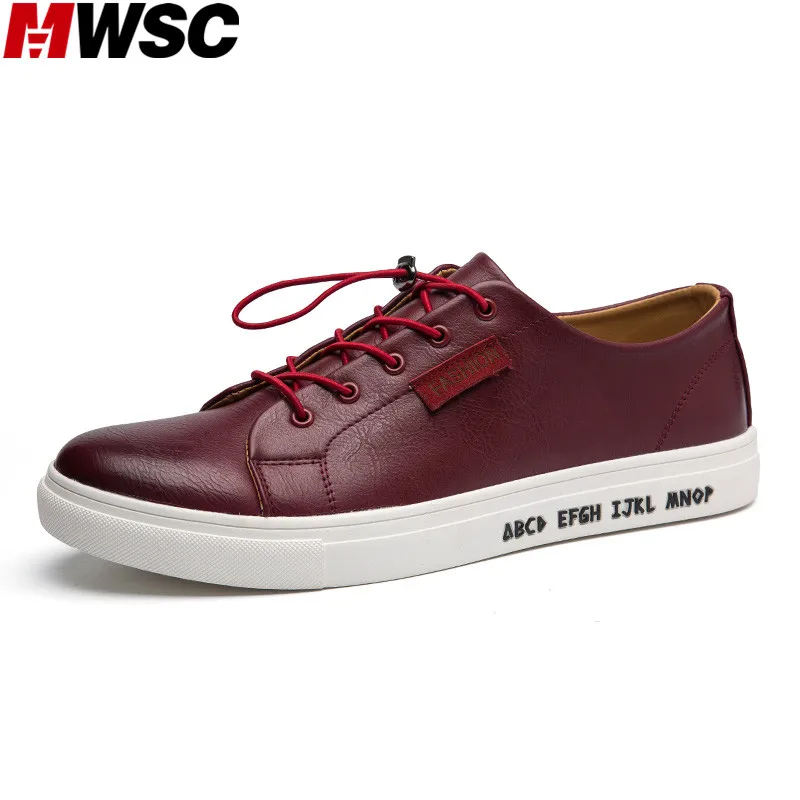 

MWSC Fashion Man Vintage Casual Shoes Men's Leather Letter Printed Round Toe Trending Flats Shoes Sapatos Masculino