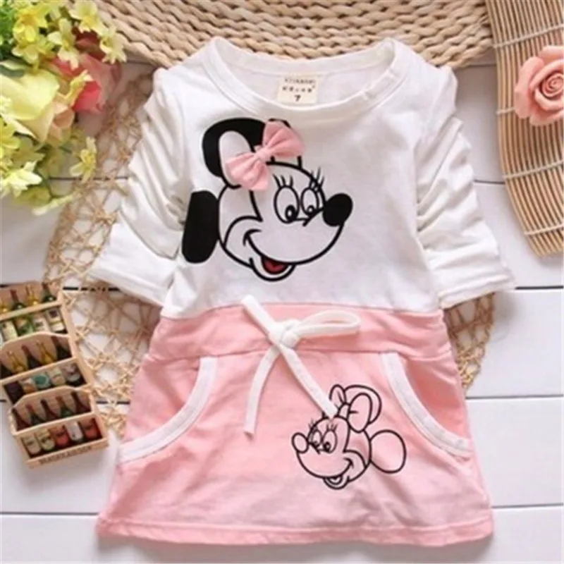 

Baby girl dress cotton O-neck Mickey Mouse children dress for baby girl mini dress cartoon children's clothing for girls summer