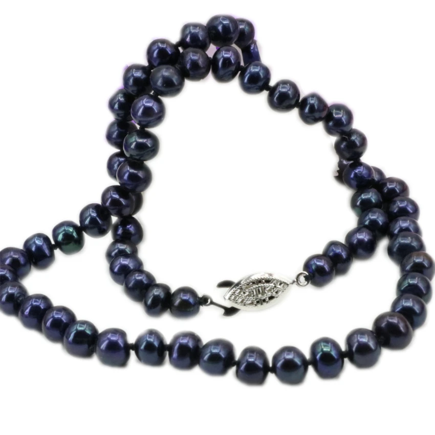 

Trendy 2017 Necklace Pearl Jewelry Natural Freshwater Pearls Beads 7-8mm Nearround Black Choker Necklace For Women 18inch B3226