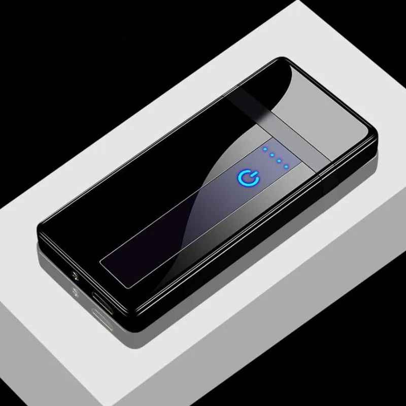 Новая сигарета с зарядкой от USB Электронная зажигалка сенсорный переключатель ветрозащитная Зажигалка перезаряжаемая электрическая зажигалка для курения - Цвет: black
