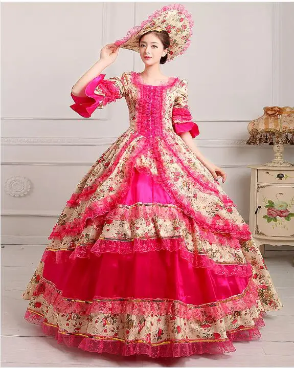 ПП Средневековый Ренессанс корт королева викторианский бальное платье средневековая Лолита вечеринка Хэллоуин костюм для женщин XXXL плюс - Цвет: hot pink