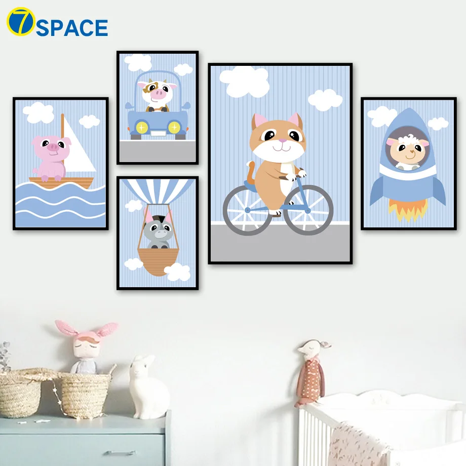 Cartoon Cat Sheep Pig Cow Art Prints Nordic Posters And Prints