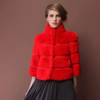 Günstig Frühling Herbst Frauen Echte Natürliche Rex Kaninchen Pelz Jacke 3/4 Hülse Dame Kurzen Mantel Oberbekleidung VF0384
