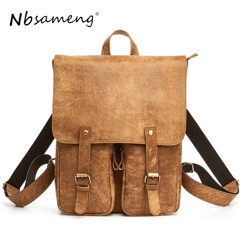 NBSAMENG 2018 Designer Famous Genuine Leather Backpack Male Travel Men