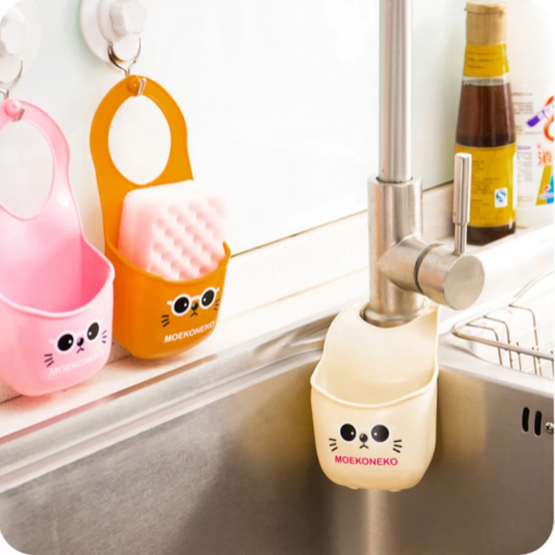 

Creative Home Kawaii Cartoon Kitty Cat Kitchen Hanging Storage Basket.Cute Widget Debris Bathroom PVC Storage Boxes.Organizer