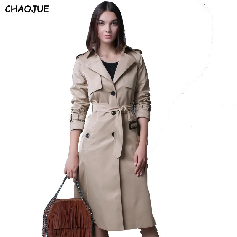 

CHAOJUE 4XL NEW Single Breasted Trench Coat British Ladies Loose Extra-long Beige Coat For Women Causal Stylish Black Pea Coat