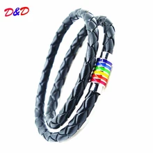 Новинка, черный, настоящий плетеный кожаный браслет для женщин и мужчин, брендовые трендовые браслеты с магнитной застежкой