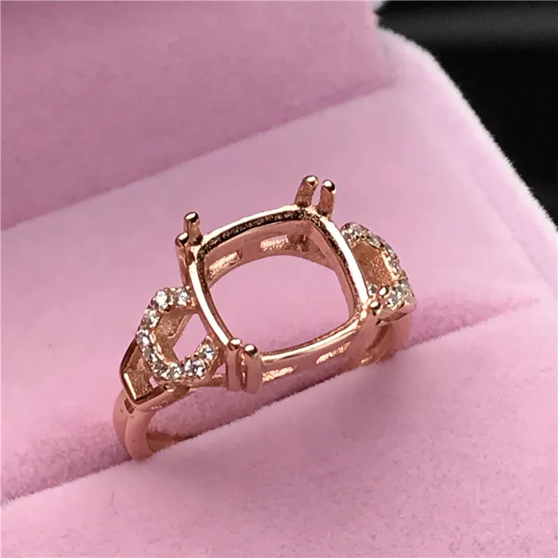 Square fat shape rings basis S925 silver ring base shank prong setting stone inlaid jewelry fashion DIY women nice