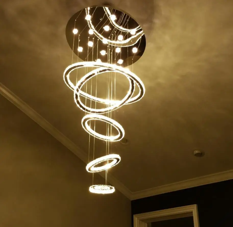 

New Modern Luxury Circles LED Crystal Pendant Lamp Diamond Ring Suspended Lighting Loft Villa lights for dining living room