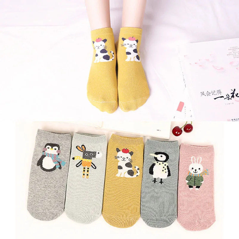 5 пар, милые носки хлопковые с забавным Для женщин НЧ пед Kawaii 3D мультфильм Животные Happy Socks Horsiery зимние теплые рождественские носки подарок