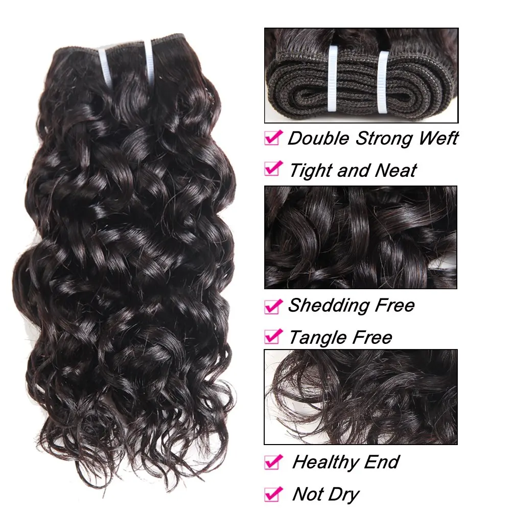Water Wave Bundles Yavida Brazilian Human Hair Wet and Wavy Human Hair Weave Natural Color Non Remy Hair Extension 1/3/4 Pieces