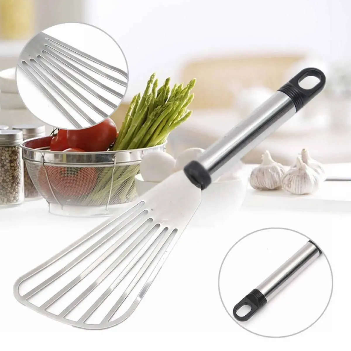 1pc Useful Stainless Steel Flat Fish Slice Frying Spatula Leaky Shovel Kitchen Tool