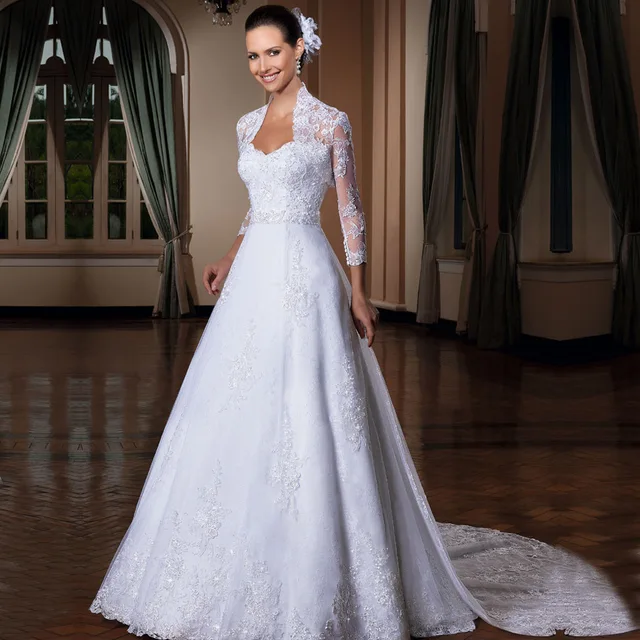 Vestido De Noiva Y Lace White Wedding Dress Detachable Train See Vestido De Noiva Y Lace White Wedding Dress Detachable Train See Through Long Sleeve Dresses