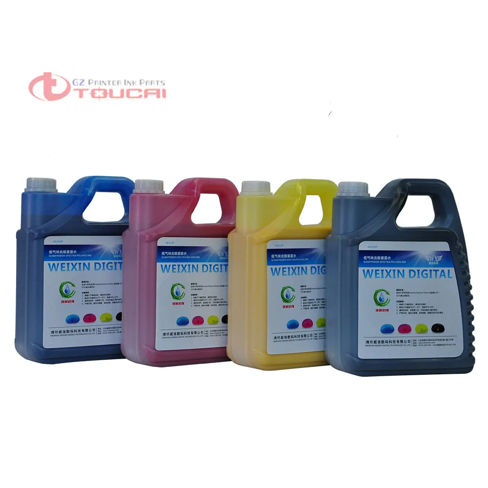 

Low smell CMYK 4Bottle /Lot Konica KM512 MN 14pl head solvent ink for Human Liyu Flora Allwin Xuli JHF printer ink