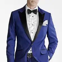 Высокое качество королевский синий смокинг с лацканами с острыми углами жениха Мужские свадебные костюмы одежда костюмы выпускного вечера(куртка+ брюки+ галстук