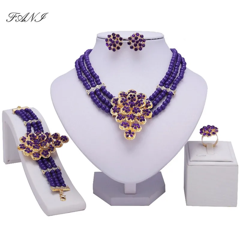 

Fani Bridal Gift Nigerian Woman Wedding Jewelry set Brand Fashion African Beads Gold-color Jewelry Set Wholesale customer design